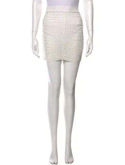 Pre-owned Alex Perry Crystal Embellishments Mini Skirt In White