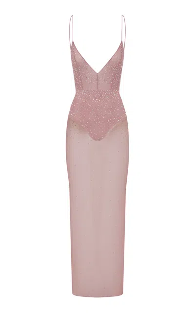 Alex Perry Crystal Mesh Maxi Dress In Pink