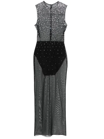 Alex Perry Crystal Mesh Midi Dress In Black
