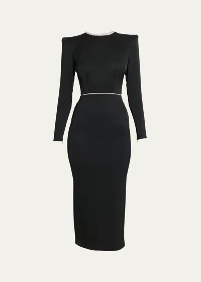 Alex Perry Crystal Trimmed Satin Midi Dress In Black