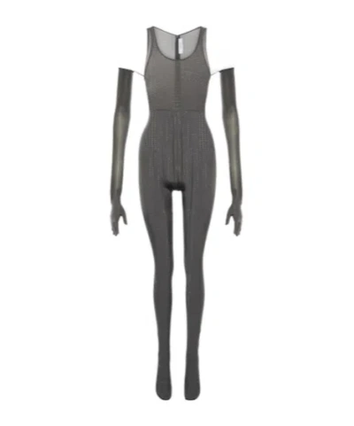 Alex Perry Crystal-embellished Jersey Catsuit In Gray