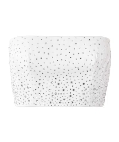 Alex Perry Cropped Strapless Crystal-embellished Mesh Top In White