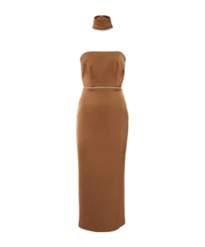 Alex Perry Crystal-embellished Satin Midi Dress In Brown