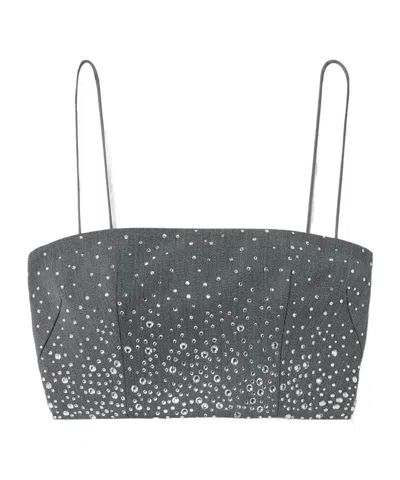 Alex Perry Crystal-embellished Twill Bralette In Gray