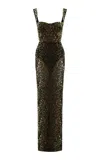 Alex Perry Cupped Leopard Mesh Gown