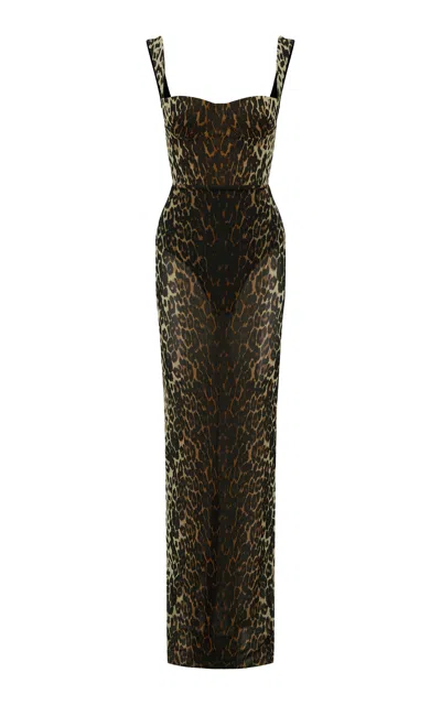 Alex Perry Cupped Leopard Mesh Gown
