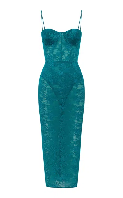 Alex Perry Cupped Sheer Stretch Lace Maxi Dress In Blue