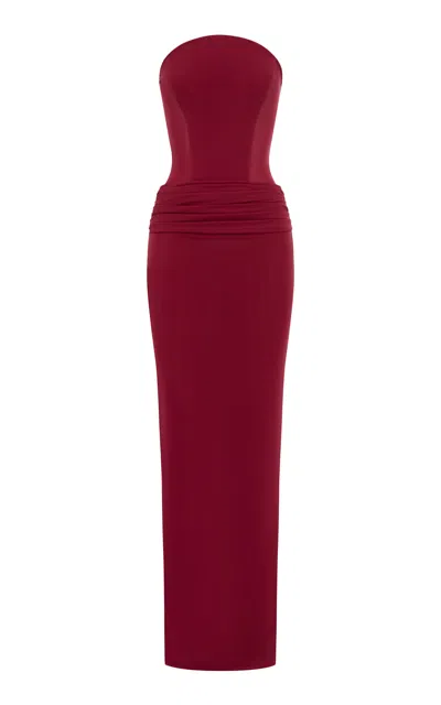Alex Perry Curved Longline Powermesh Gown In Brown