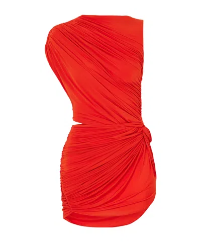 Alex Perry Asymmetric Gathered Cut-out Jersey Mini Dress In Red