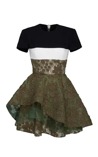 Alex Perry Delphine Satin Floral Lace Mini Dress. In Black