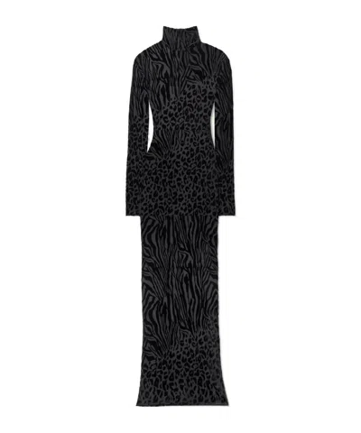 Alex Perry Devoré-velvet Turtleneck Gown In Black