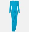 Alex Perry Asymmetric Crepe Corset Gown In Blue
