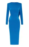 Alex Perry Draped-back Satin Crepe Midi Dress In Blue