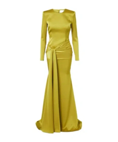 Alex Perry Draped Belt Satin Crepe Dress In Green