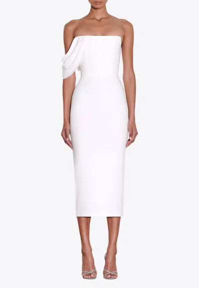 Alex Perry Draped Corset Strapless Midi Dress In White