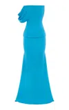 Alex Perry Draped Crepe Corset Gown In Blue