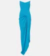 Alex Perry Draped Crêpe Corset Gown In Blue