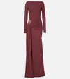 Alex Perry Wrapped Crepe Jersey Gown In Burgundy