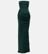 Alex Perry Strapless Draped Satin Crepe Gown In Green