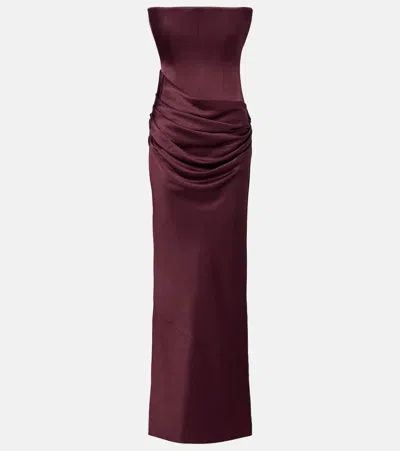 Alex Perry Draped Crêpe Satin Corset Gown In Burgundy