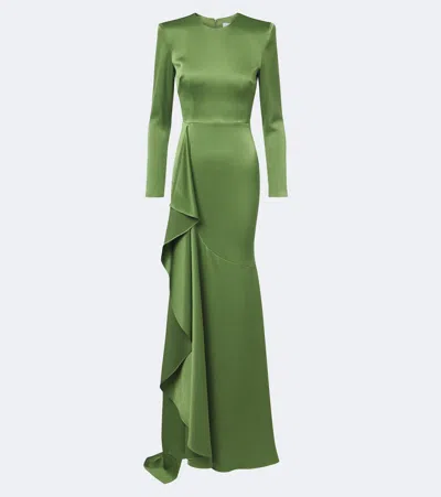 Alex Perry Draped Crêpe Satin Gown In Green