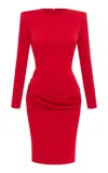 Alex Perry Draped Crepe Satin Midi Dress In Red