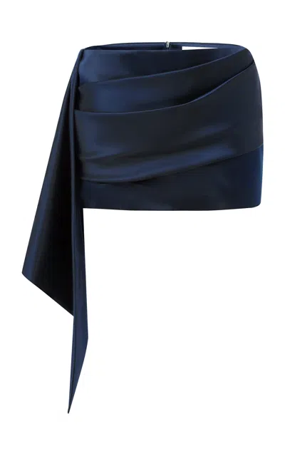 Alex Perry Draped Duchess Satin Mini Skirt In Navy