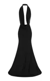 Alex Perry Draped Halter Satin Crepe Gown In Black