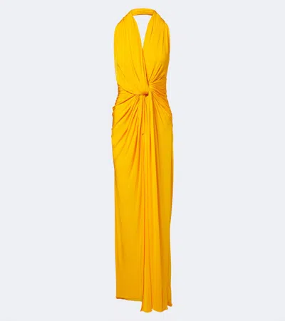 Alex Perry Draped Halterneck Jersey Gown In Yellow