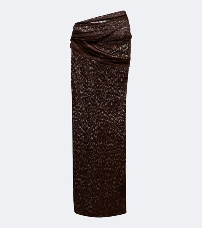 Alex Perry Draped Lace Maxi Skirt In Brown