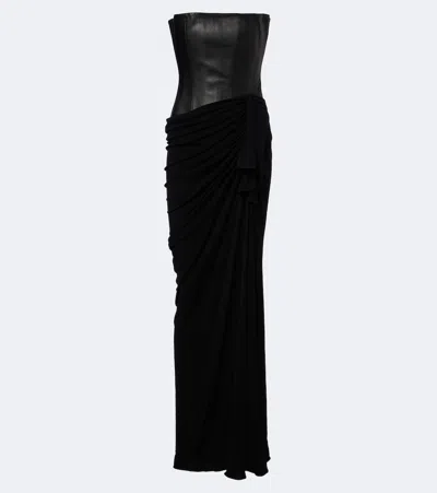 Alex Perry Draped Leather And Jersey Corset Gown In Black