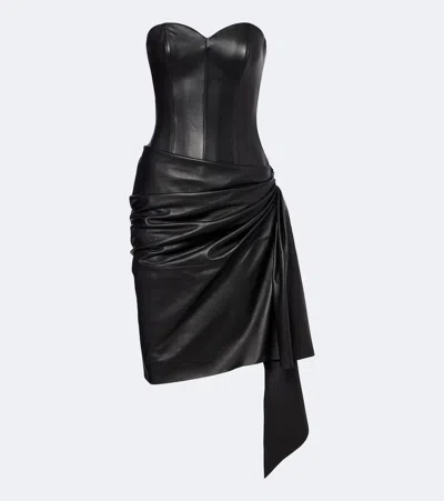Alex Perry Draped Leather Corset Dress In Black