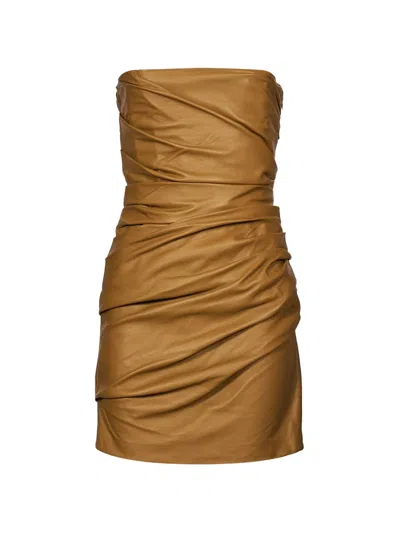 Alex Perry Draped Leather Strapless Fitted Mini Dress In Yellow