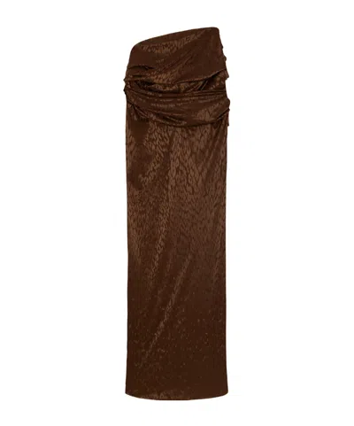 Alex Perry Draped Leopard-print Mesh Maxi Skirt In Brown