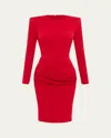 Alex Perry Draped Long Sleeve Crepe Mini Dress In Red