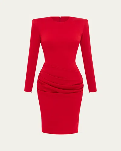 Alex Perry Draped Long Sleeve Crepe Mini Dress In Red