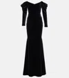 Alex Perry Draped Off-shoulder Velvet Gown In Black