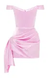 Alex Perry Draped Off-the-shoulder Duchess Satin Mini Dress In Light Pink
