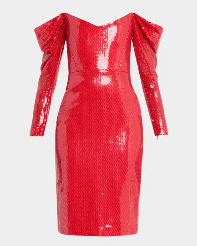 Alex Perry Draped Off-the-shoulder Sequin Dress In Red