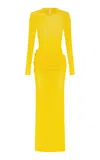 Alex Perry Draped Power Mesh Maxi Dress In Yellow