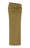 Alex Perry Draped Power Mesh Maxi Skirt In Khaki