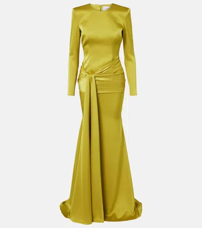 Alex Perry Draped Sash Satin Crêpe Gown In Yellow