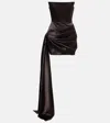 Alex Perry Draped Satin Bustier Dress In Brown