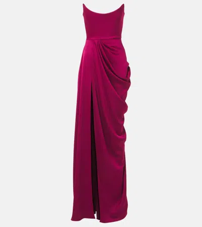 Alex Perry Draped Satin Bustier Gown In Red