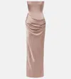 Alex Perry Draped Satin Corset Gown In Neutral