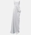 Alex Perry Draped Satin Crêpe Bustier Gown In Grey