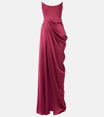 Alex Perry Draped Satin Crêpe Bustier Gown In Red