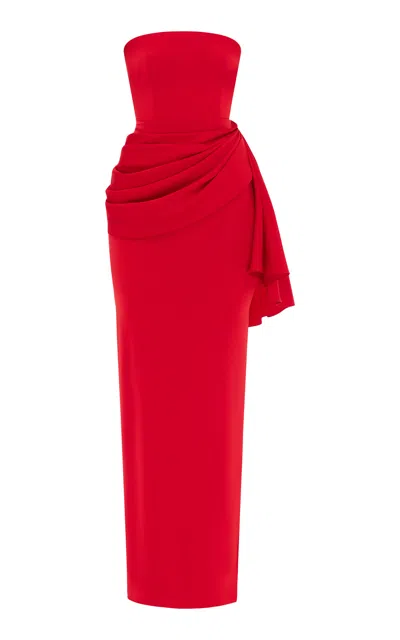 Alex Perry Draped Satin Crepe Corset Gown In Red