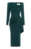 Alex Perry Draped Satin Crepe Corset Midi Dress In Dark Green
