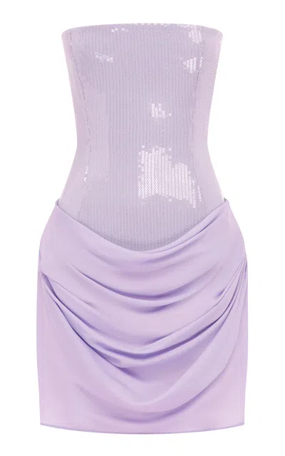 Alex Perry Draped Sequin Mesh-georgette Mini Dress In Purple